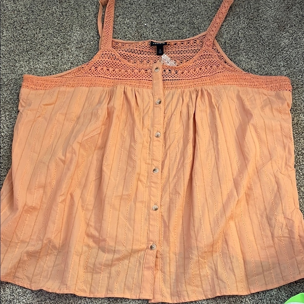 torrid Peach Crochet Yoke Button-Front Tank